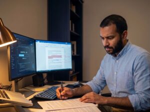 Freelancer editing AI-generated work for a Fiverr gig