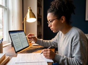 Freelancer rewriting a Fiverr AI gig description for ranking