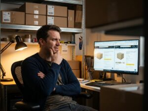 Shopify seller comparing mismatched product listing data on screen