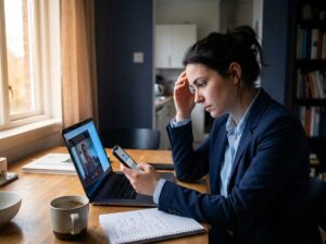 Freelancer reviewing Upwork account suspension notification on phone